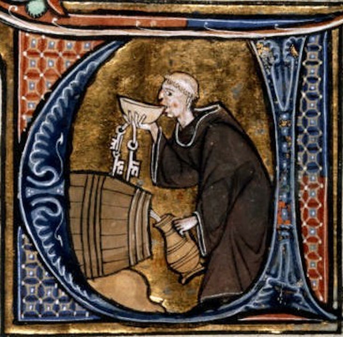 medieval monk tasting alcohol