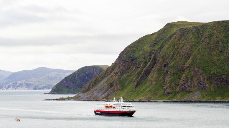 Illustration photo of Hurtigruten "MS Richard With" outside Honningsvåg on Magerøya in Finnmark,