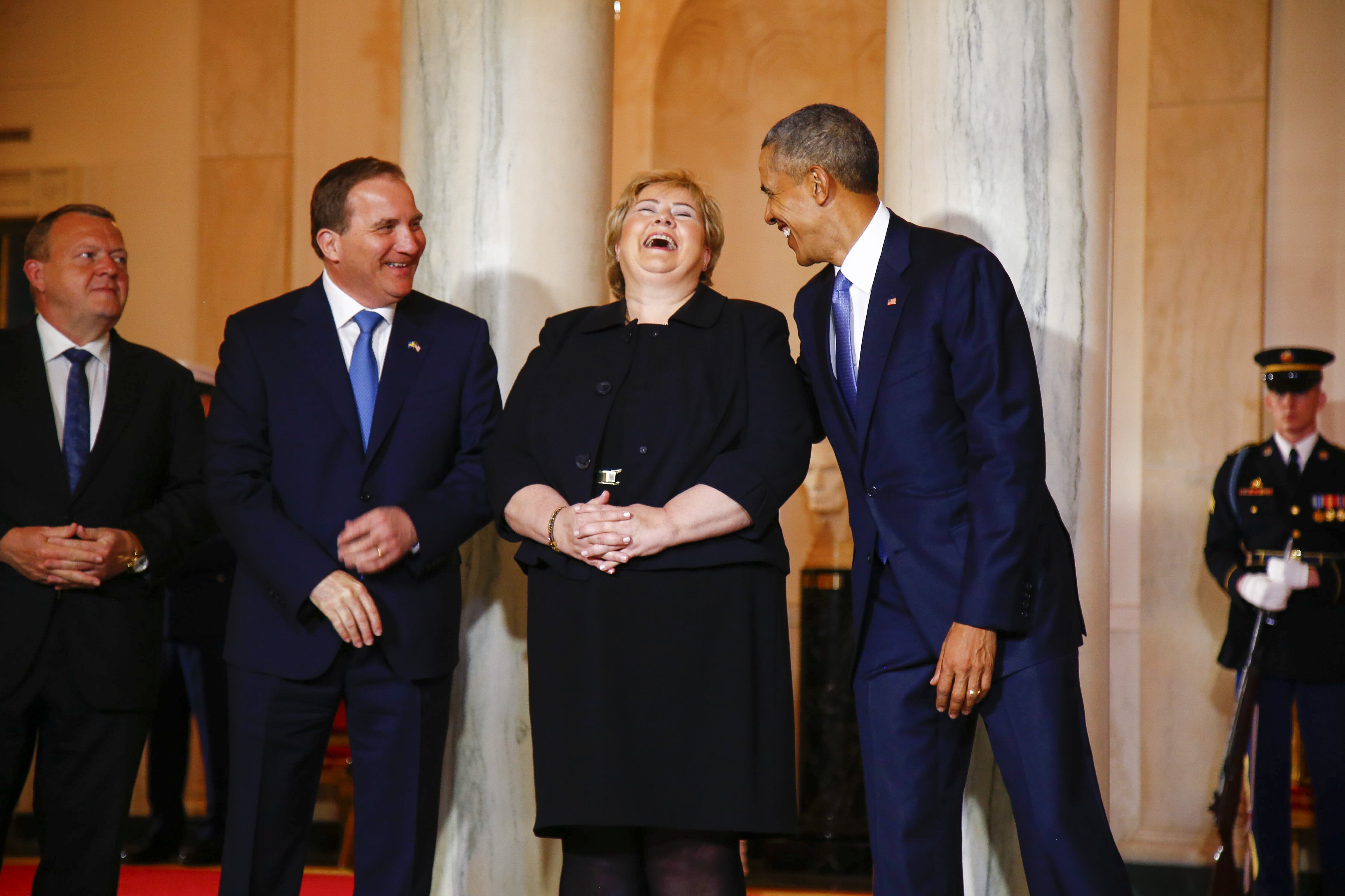 Prime Minister Solberg makes President Obama laugh during summit