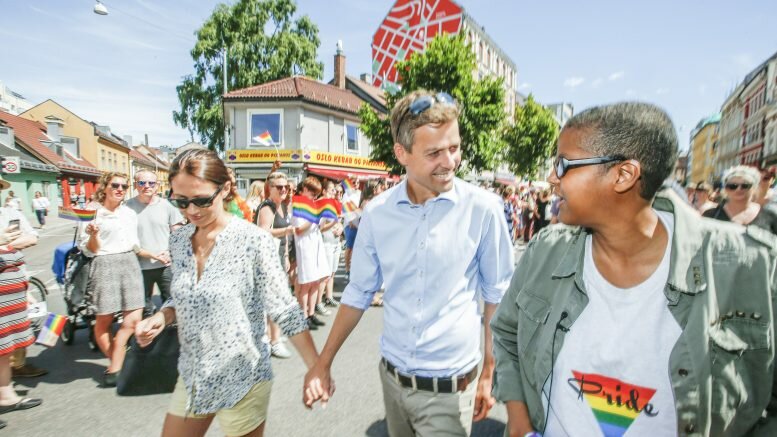 OSLO PRIDE PARADE KrF leader Knut Arild Hareide with his wife Lisa Maria LGBTQ