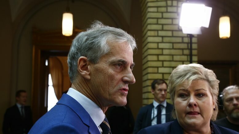 The Labor Party's leader Jonas Gahr and Prime Minister Erna Solberg