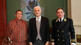 From left: Ambassador of Bhutan, H.E. Mr Kinga Singye, Ambassador of Brazil, H.E. Mr George Monteiro Prata, Ambassador of Russia, H.E. Mr Teymuraz Ramishvili. Credit: Marta B. Haga, MFA, Oslo