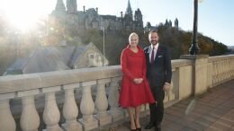 Canada. Crown Princess Mette-Marit and Crown Prince Haakon outside the Fairmont hotel
