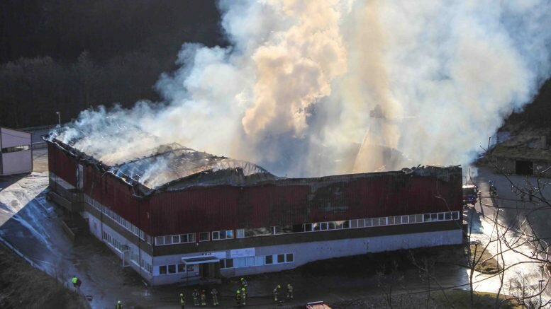 Sports center completely destroyed in a fire in Bjerkreim in Southern Rogaland (Sør-Rogaland)