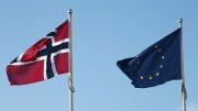 The Norwegian flag and the EU flag