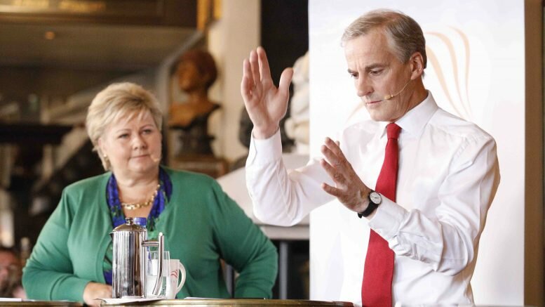 Prime Minister Erna Solberg and Jonas Gahr Støre party leader in the Labor Party election