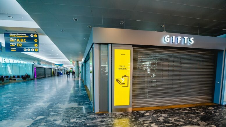 Closed shops at Oslo Airport.